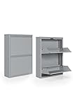 FS Fest&Söhne Schuhregal Metall Schuhschrank Schuhkipper mit Klappen und Wandmontage (2X Klappen, Hellgrau)