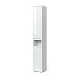 Vicco Hochschrank Badschrank Badezimmermöbel Majest Weiß Hochglanz modern 30x192 cm Badkommode Badezimmer Schrank Badmöbel 2 Türen Fach
