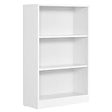 VASAGLE Bücherregal, Regal mit 3 Fächern, Standregal, mit höhenverstellbaren Ablagen, für Wohnzimmer, Kinderzimmer, Büro, 24 x 60 x 93 cm, weiß LBC105T14