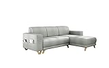 ROVERTI Laura Ecksofa mit Schlaffunktion und Bettkasten helle Asche, 245 x 87 x 174 cm - Skandi-Stil, Schlafsofa - Couch - Wohnlandschaft