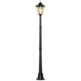 Outsunny Solar Gartenlaterne Laterne Gartenleuchte Wegleuchte mit 19 LED 130 Lumen 3000K Aluminium gehärtetes Glas Schwarz 22 x 22 x 194 cm