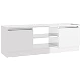 Tidyard TV Schrank mit Tür Lowboard TV Möbel Tisch Board Sideboard Fernsehschrank Fernsehtisch HiFi-Schrank Hochglanz-Weiß 102 x 30 x 36 cm (L x B x H) Mit 2 Fächer und Ablagen Holzwerkstoff