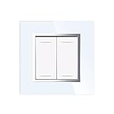 JIMEIDA Lichtschalter Unterputz Glas Platte mit Weiß 2 Fach 1 Weg Taste Schalter Wandschalter Kristall Kippschalter 10 Amp,250 V