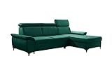 Stylefy Ecksofa Atria L-Form mit Ottomane Rechts, Schlaffunktion und Stauraum - Eckcouch (HxBxL): 86x175x278 cm - Velours Kronos Dunkelgrün