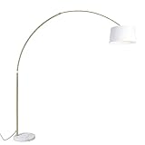 Qazqa - Modern Bogenlampe Messing mit weißem Stoffschirm weiß 50 cm - XXL I Wohnzimmer I Schlafzimmer - Stahl Länglich - LED geeignet E27
