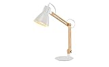 KHG | Schreibtischlampe | E27 Fassung | 35,0cm x 55,0cm x 16,0cm | Tischleuchte 1-flammig Buche/weiß Scandi Basic Tischlampe | Höhenverstellbar | Farbe Schirm-Kopf:Weiß