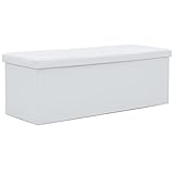 Tidyard Klappbar Aufbewahrungsbank | Kunstleder Sitzbank mit Stauraum Weiss 110×38×38 cm Truhe mit Deckel Aufbewahrungsbox Sitzbox Faltbar Sitztruhe Sitzwürfel