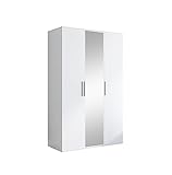BETTSO -Drehtürenschrank Kleiderschrank mit Spiegel Mehrzweckschrank, Garderobenschrank mit Kippschutz, Schlafzimmerschrank mit Kleiderstange (Breite:120 cm Höhe:185 cm Tiefe:55 cm)-CLAID (Weiß)
