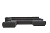 DOMO Collection Brandon Sofa, Wohnlandschaft mit Rückenfunktion in U-Form, Polsterecke Eckgarnitur Polstergarnitur, dunkelgrau, 228 x 359 x 175 cm