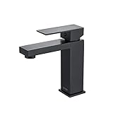 DETBOM Wasserhahn bad Schwarz Matt, Einhebel Waschtischarmatur Warmes und Kaltes Wasser Liefern Armatur für Gäste WC, Badezimmer