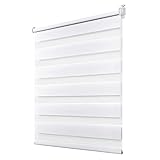 Doppelrollo Klemmfix ohne Bohren 70x110cm(BxH) Weiß, Deswell Rollos für Fenster ohne Bohren, Klemmrollos für Fenster mit Lichtdurchlässig & Verdunkelnd/Höhe Stufenlos Verstellbar
