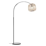mokebo® Stehlampe im Boho Style mit Rattan 'Die Natürliche', Bogenlampe in braun, Bambus, Korb bzw. Holz Optik, Lampenschirm aus Korbgeflecht fürs Wohnzimmer & Schlafzimmer