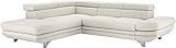 Mivano Schlafsofa Enterprise / Trendige Ledercouch in L-Form mit Ottomane links / Inkl. Bettfunktion und höhenverstellbare Kopfstützen / 273 x 75 x 238 / Kunstleder: weiß