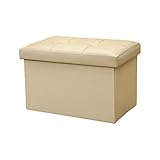 Sitzbank Mit Stauraum, Sitztruhe, Truhen Aufbewahrungsbox,PU-Leder Fußhocker Gepolsterte Sitzfläche, Faltbar, Deckel Abnehmbar 49 * 31 * 31CM,E