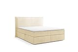Labett Boxspringbett 160x200 - Polsterbett mit Bettkasten – Doppelbett mit Multipocket-Matratze H4 und Topper - Stauraumbett mit Zwei Kammern – Levi – Casablanca Creme