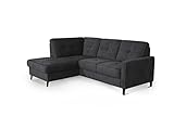 CAVADORE Ecksofa Vera mit Federkern / Kompakte Eckcouch im Landhaus-Stil, ideal für kleine Räume / 219 x 91 x 170 / Webstoff mit Ziernaht, Schwarz