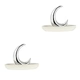 LIFKOME 2 Stück Mond-Schmucktablett Schminktabletts Creolen Ohrringe Make-Up Organizer Box Dekorativer Ringhalter Armbandhalter Tablett Mondringschale Keramik Weiß