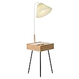 SYALEO Dekorative LED-Stehlampe mit Tisch, multifunktional, Nachttisch, mit Schublade und USB-Ladeanschluss, nordisches Massivholz, Beistelltischlampe zum Lesen, Lesen, Arbeiten
