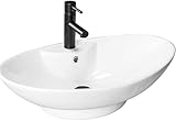 VBChome Waschbecken 66 x 44 x 21 Groß sehr modern Keramik Weiß Oval Waschtisch Handwaschbecken Aufsatzwaschbecken Waschschale Gäste WC