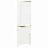 Tidyard Eckschrank mit 4 Ablagen 3 Innenablagen Highboard Vitrine Bücherregal Schrank Bücherschrank Standvitrine Eichenholz Massiv Eichenbraun und Weiß 59x36x180cm