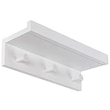 ONVAYA® Wandregal Bambus mit 3 Haken | Weiß | Regalbrett schwebend aus Holz | Schlüsselbrett mit Ablage | modernes Schweberegal | Wandhaken Garderobe | Schlüsselhaken