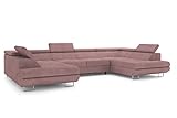 ALTDECOR Ecksofa in U-Form mit Schlaffunktion und Bettkasten mit Gasdruckfeder, Polstercouch Wohnlandschaft rückenecht gepolstert, ideal als Gästebett, 342x202 cm Rosa