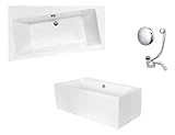 VBChome Badewanne 150x90 cm Acryl SET Schürze Siphon Wanne Ecke Eckbadewanne Weiß Design Modern Ablaufgarnitur Viega Simplex Wanne links Schürze Ablaufgarnitur Füße