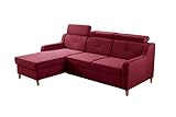 Stylefy Ecksofa Hera L-Form mit Ottomane Links, Schlaffunktion und Stauraum - Eckcouch (HxBxL): 85x165x220 cm - Velours Kronos Bordeaux