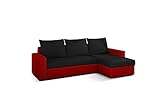 ALTDECOR Ecksofa rechts mit Schlaffunktion und Bettkasten mit Gasdruckfeder, Polstercouch in L-Form rechts angeordnet, rückenecht gepolstert, ideal als Gästebett - 237x150x90 cm Schwarz/Rot