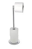 WENKO Stand Toilettenpapierhalter mit integriertem Toilettenpapier Ersatzrollenhalter, aus rostfreiem Edelstahl, 21 x 55 x 17 cm, Glänzend