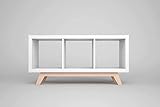 New Swedish Design Kallax Regal Untergestell, Holzgestell aus echter massiver Buche, für Kallax-Breite: 3 Regalfächer, schräge Möbelfüße, Füsse f. Sideboard Lowboard skandinavisch