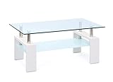 Inter Link – Couchtisch – Glas - Wohnzimmertisch – Sofatisch – Rechteckiger Glastisch fürs Wohnzimmer – Sicherheitsglas - BxTxH: 100x60x45 cm – Weiß – Alva