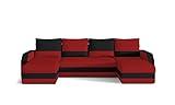 ALTDECOR Ecksofa in U-Form mit Schlaffunktion und Bettkasten mit Gasdruckfeder, Polstercouch Wohnlandschaft rückenecht gepolstert, ideal als Gästebett - 307x146x85 cm - Rot/Schwarz