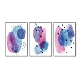 Kunstbild 3-Teilig Nordisches Blau Lila Rosa Tinte Poster und Drucke Abstrakte Leinwandmalerei Kunstwand für Wohnzimmer Schlafzimmer Moderne Heim Dekoration-40*50Cm/16*20 Zoll (Ohne Rahmen)