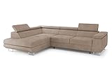 ALTDECOR Ecksofa Links mit Schlaffunktion und Bettkasten mit Gasdruckfeder, Polstercouch in L-Form Links angeordnet, rückenecht gepolstert, ideal als Gästebett - 272x202 cm Beige