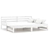 vidaXL Massivholz Kiefer Tagesbett Ausziehbar Ausziehbett Bettsofa Sofa Bett Sofabett Schlafsofa Holzbett Bettgestell Gästebett Weiß 2X(90x200) cm