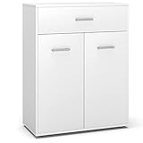 COSTWAY Badschrank mit Schublade und Unterschrank, Badzimmerschrank mit verstellbarem Regal, Badregal freistehend, Kommode aus Holz, Aufbewahrungsschrank 60x29x82cm (Weiß)