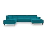 DOMO Collection Jules Wohnlandschaft, Skandinavisches Sofa mit Federkern, Couch in U-Form, türkis, 191x333x159 cm