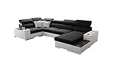 all4all Wohnlandschaft Passe Ecksofa mit Schlaffunktion Big Schlafsofa mit Bettkasten Relaxfunktion Links Rechts Grau Schwarz Blau 26 (Rechts, Sawana 14 + EKJ 1)