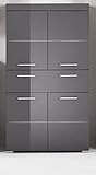 FBITE Bad Schrank Hochglanz grau Badezimmer Kommode Badmöbel 73x132