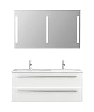 Sieper I Doppelwaschtisch mit Unterschrank 120 x 50 cm und Spiegel mit Beleuchtung, Badmöbel Set Libato I Weiß
