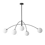 ERNP 5-Licht-Glaskugelleuchten, Metall-Pendelleuchte, moderner Sputnik-Kronleuchter aus der Mitte des Jahrhunderts für Esszimmer, Küche, Schlafzimmer, Flur, Scheune, Schwarz