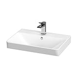 CERSANIT Waschbecken Eckig | BxTxH: 56 x 40,5 x 16 cm | Waschbecken Bad | Zentrales Hahnloch | Zur Solomontage mit Dekorativem Siphon | Waschbecken aus Keramik | Weiß