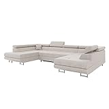 MEBLINI Schlafcouch mit Bettkasten - Ecksofa mit Schlaffunktion - Sofa mit Relaxfunktion und Kopfstützen - Couch U-Form - Eckcouch - Wohnlandschaft - Carl - 338x203x55cm - Beige Samt
