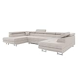 MEBLINI Schlafcouch mit Bettkasten - Ecksofa mit Schlaffunktion - Sofa mit Relaxfunktion und Kopfstützen - Couch U-Form - Eckcouch - Wohnlandschaft - Carl - 338x203x55cm - Beige Samt