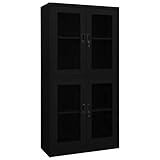 JUNZAI Büroschrank, Aktenschrank, Werkzeugschrank, Metallschrank, Stahlschrank, Kellerschrank, Universalschrank, Lagerschrank, Schwarz 90x40x180 cm Stahl und Hartglas