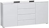 Stella Trading SPICE Sideboard in Hochglanz Weiß - Moderne Kommode mit viel Stauraum für Ihren Wohnbereich - 165 x 80 x 40 cm (B/H/T)