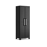 Keter schwarz Schrank mit 3 verstellbaren Ebenen aus Harz Detroit Besenhalter 65 x 45 x 182 cm Ecommerce Pack, Portascope