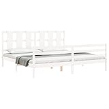 vidaXL Massivholzbett mit Kopfteil Weiß 200x200 cm