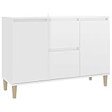 Sideboard weiß glänzend stabile Holzbeine 2 Türen Seitenschrank Spanplatte für Zuhause